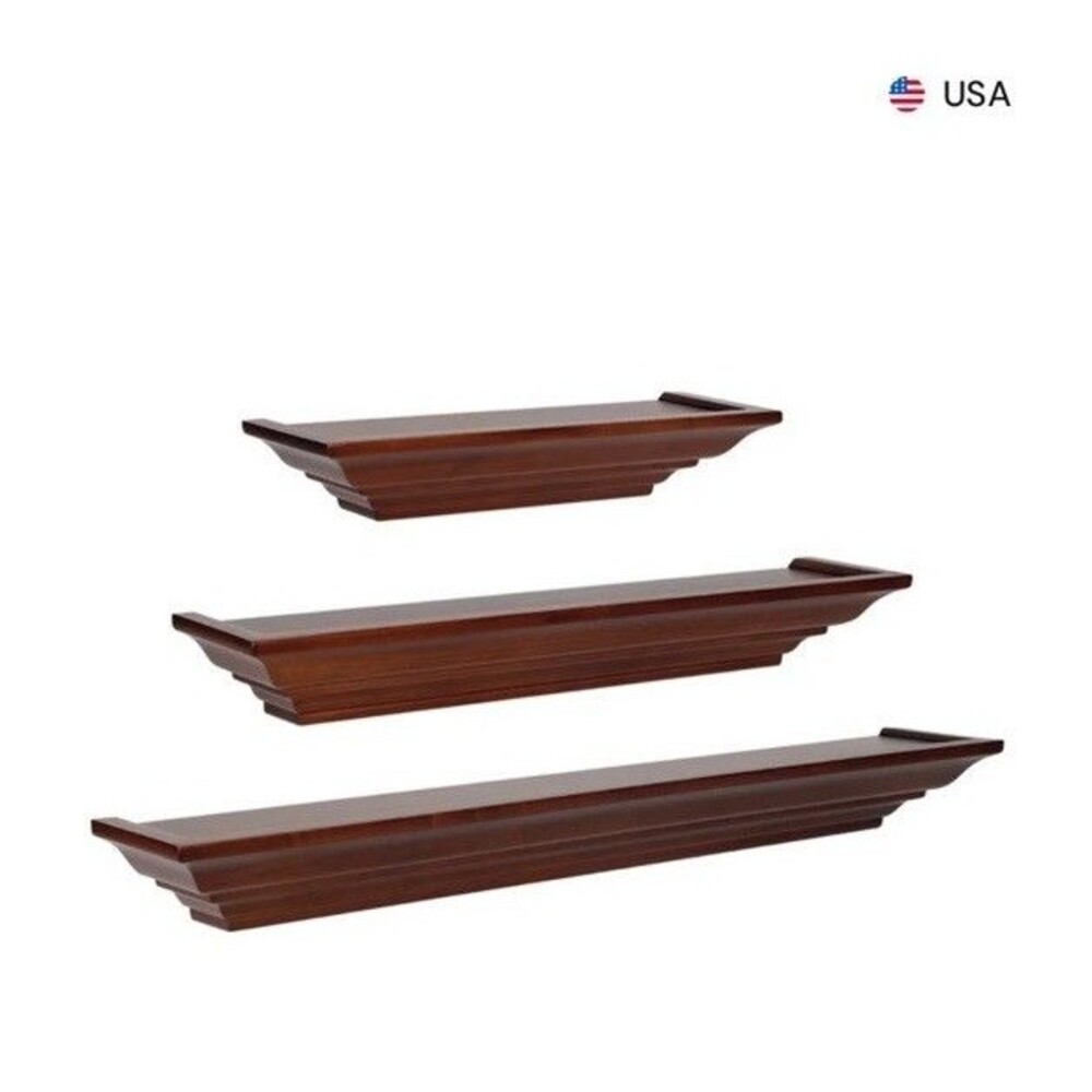 Vintage Floating Beveled Wood Shelf Crown Moulding-Set Of 3
